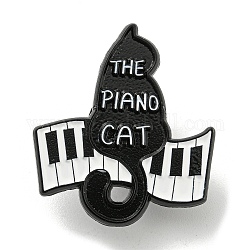 Musik-Thema Cartoon schwarze Katze Emaille-Pins, Abzeichen aus schwarzer Legierung für Damen und Herren, Klavier, 28.8x25.4x1.4 mm