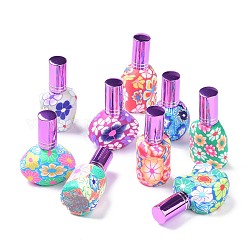 Refillable Polymer Clay Perfume Bottles, Air Freshener Glass Bottles, with Spray Nozzle, Flower Pattern, Colorful, 2.4~3.7x3.1~5x6.6~7.6cm, Capacity: 10~20ml(0.34~0.68fl. oz)