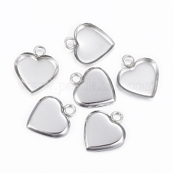 201 Stainless Steel Pendant Cabochon Settings, Plain Edge Bezel Cups, Heart, Stainless Steel Color, Tray: 13x11mm, 16x14x1.5mm, Hole: 2.5mm