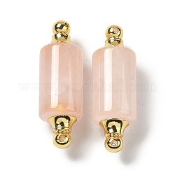 Colgantes de conector de cuarzo rosa natural, con chapado de oro 304 fornituras de acero inoxidable, enlaces de columna, 36x12mm, agujero: 1.2~1.4 mm