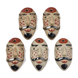Porcelaine main gros pendentifs, famille rose de style, masque, tan, 50~53x22~24x16~17mm, Trou: 3~4mm
