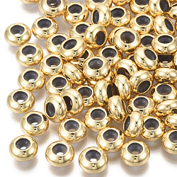 Messing Perlen, mit Gummi innen, Schieberegler Perlen, Stopper Perlen, Nickelfrei, Rondell, echtes 18k vergoldet, 8x4 mm, Bohrung: 4 mm, Gummiloch: 1.8mm
