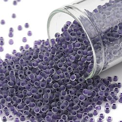 TOHO Round Seed Beads, Japanese Seed Beads, (774FM) Dark Purple Lined Crystal Rainbow Matte, 11/0, 2.2mm, Hole: 0.8mm, about 5555pcs/50g