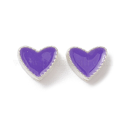 Perline smaltate in lega color argento, cuore, blu viola, 5x6x3.5mm, Foro: 1.2 mm