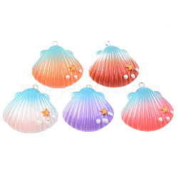 Opaque Resin Pendants, with Platinum Tone Iron Loop, Two Tone, Shell with Star, Mixed Color, 33.5~34.5x31.5~32.5x8.5mm, Hole: 2mm