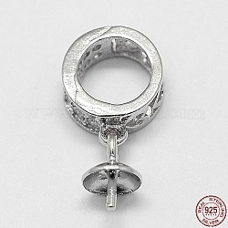 925 gancio per pendente in argento sterling rodiato, per mezzo forato perle, platino, 13x6.5mm, Foro: 4.5 mm, ago :0.68mm