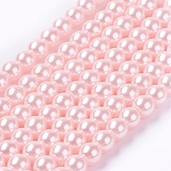 Fili di perle di vetro tinto ecologico, tondo, cavetto in cotone filettato, roso, 6mm, Foro: 1.2~1.5 mm, circa 70pcs/filo, 15.7 pollice