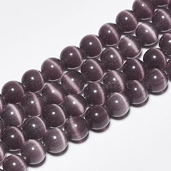 Chapelets de perles d'œil de chat, ronde, violet, 12mm, Trou: 1mm, Environ 33 pcs/chapelet, 15.5 pouce