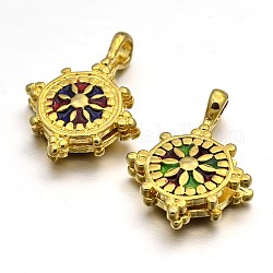 Barre bijoux bouddhiste ton laiton doré émail contre clips, sans plomb et sans cadmium, couleur mixte, 24x17x5mm, Trou: 3.5x2.5mm