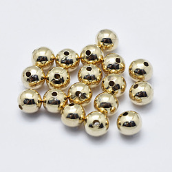 Messing Perlen, langlebig plattiert, Nickelfrei, Runde, echtes 18k vergoldet, 6 mm, Bohrung: 1.4 mm, ca. 245 Stk. / Beutel