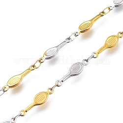 304 Stainless Steel Racket Link Chains, with Spool, Soldered, Golden & Stainless Steel Color, Racket: 15x4x1mm, Link: 3.5x2x0.2mm, about 16.4 Feet(5m)/roll