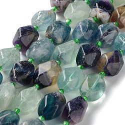 Natürlichen Fluorit Perlen Stränge, mit Glasperlen, facettiert, Rhombus, 17~21x13~16x12~15 mm, Bohrung: 1.2~1.4 mm, ca. 18~19 Stk. / Strang, 15.35~15.79 Zoll (39~40.1 cm)