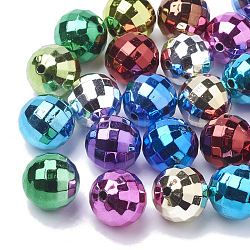 Perles acryliques plaquées par couleur, facette, ronde, couleur mixte, 15~16mm, Trou: 2mm, environ 180 pcs/500 g