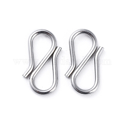 304 Stainless Steel S Hook Clasps, Stainless Steel Color, 12.5~13x6.5~7x1mm