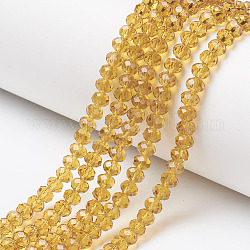 Chapelets de perles en verre, facette, rondelle, verge d'or, 8x6mm, Trou: 1mm, Environ 65~68 pcs/chapelet, 15.7~16.1 pouce (40~41 cm)