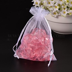Organza Bags, with Ribbons, White, 12x9cm