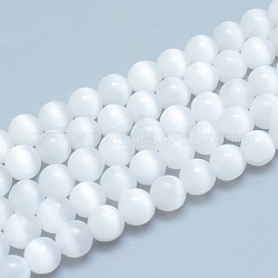 Brins de perles de sélénite naturelles, ronde, 8~8.5mm, Trou: 0.8mm, Environ 50 pcs/chapelet, 15.55 pouce (39.5 cm)