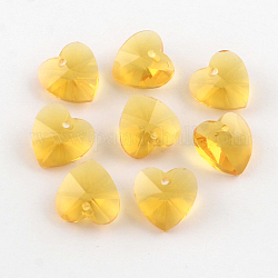 Coeur facettes pendentifs breloque en verre transparent, or, 10x10x5mm, Trou: 1mm
