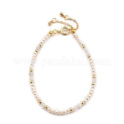 Bracelets de perles, avec des perles de nacre naturelle, perles de pierre de lune arc-en-ciel naturelles, perles en laiton et fermoirs à anneaux à ressort, or, 19.7 cm (7-3/4 pouces)