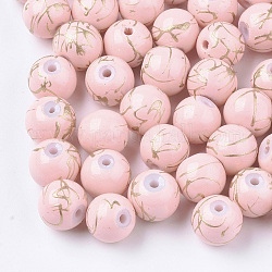 Ziehbank Glasperlen, Runde, lackierter Stil, rosa, 8 mm, Bohrung: 1.5 mm