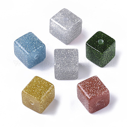Harz perlen, mit Silberpulver, Glitzerperlen, Würfel, Mischfarbe, 16x16x16 mm, Bohrung: 3.5 mm