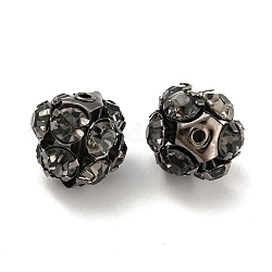 Perles de strass en laiton gunmetal, ronde, diamant noir, 11x12x11.5mm, Trou: 1.2mm