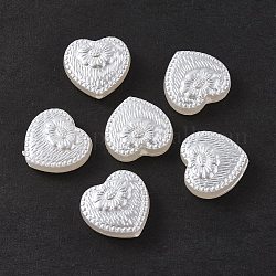 ABS Plastic Imitation Pearl Beads, Heart with Flower, White, 17x18x6mm, Hole: 1.6mm, about 388pcs/500g