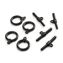 304 Stainless Steel Toggle Clasps, Ring, Electrophoresis Black, Ring: 18x14x3mm, Hole: 1.5mm, Bar: 23.5x7x3, Hole: 1.8mm