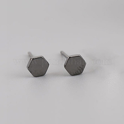 Pendientes de botón de plata de ley 925, hexágono, talla pequeña, electroforesis negro