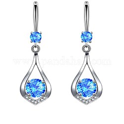 Boucles d'oreilles pendantes en zircone cubique en forme de larme pour fille femme, Boucles d'oreilles en laiton, bleu, platine