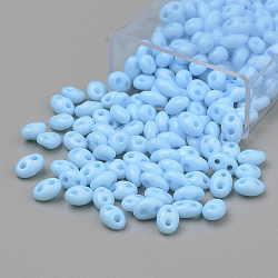 Perles de rocaille avec 2 trou, Perles de verre tchèques, ovale, bleu profond du ciel, 5x3~3.5x2.5~3mm, trou: 0.5 mm, environ 194 / boîte, poids net: 10g / boîte