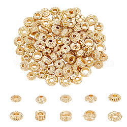 BENECREAT 100Pcs 10 Style Real 14K Gold Plated Beads, Flower Bicone Barrel Flat Round Shape Spacer Beads Metal Alloy Beads for DIY Jewelry Making and Other Craft Work