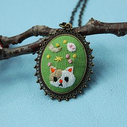 Ожерелье ручной работы с милым котом, наборы для вышивания, DIY мультфильм вышивка стартер творческий свитер ожерелье подарок, желто-зеленый, 40x30 мм