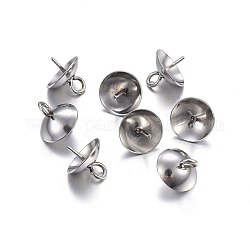 201 tasse en acier inoxydable perle peg bails pin pendentifs, pour la moitié de perles percées, couleur inoxydable, 8.5x8mm, Trou: 1.5~2mm, pin: 0.7 mm