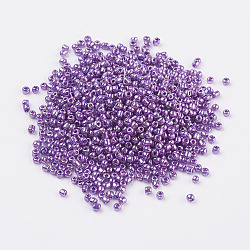 Perline semi di vetro, colori tinti, tondo, porpora, misura:circa2mm di diametro, foro:1mm