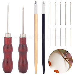 Ahadermaker 1 set di strumenti per il rerooting dei capelli della bambola di ferro, 2 attrezzo per ago in acciaio per cucire punteruolo, 2 penna manuale per ricamo tatuaggio in lega, platino, 41~130x6~20mm