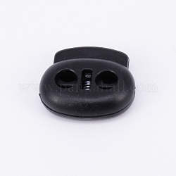 Plastic Spring Cord Locks, 2 Hole, Black, 20.5x23.5x8mm, Hole: 5mm