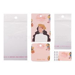 Kissitty 180pcs tarjetas de exhibición de joyería de papel, con tuercas de oreja de plástico 400pcs, 180 bolsa de celofán rectangular., color mezclado, tarjetas de papel: 180 Uds
