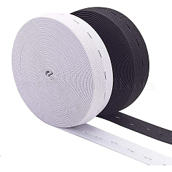 BENECREAT 25mm 18 Meters/20 Yards Elastic Stretch Band Buttonhole Knit Elastic Band and 20PCS Resin Buttons for Skirts Shorts Pants Waistline Adjusting (9m White, 9m Black)