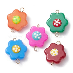 Glass Enamel Flower Connector Charms, with Golden Tone 304 Stainless Steel Double Loops, Mixed Color, 24x19.5x4.5mm, Hole: 2.5mm