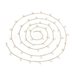 3.28 Fuß handgefertigte Glasperlenketten, gelötet, Messingkette, langlebig plattiert, golden, weiß, 4x2 mm