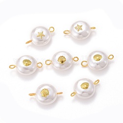 Connecteurs de lien de perles d'imitation en plastique écologiques, avec cabochons en alliage et épingles à oeil en fer, modèle mixte, blanc, 19x12x7mm, Trou: 2mm