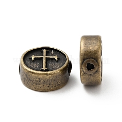 Perles en 304 acier inoxydable, plat et circulaire avec croix, bronze antique, 10.5x4.5mm, Trou: 1.6mm
