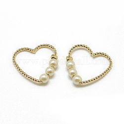Brass Linking Rings, with ABS Plastic Imitation Pearl, Heart, Real 18K Gold Plated, 15x15x3mm, Inner Measure: 13x11mm