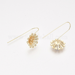 Brass Earring Hooks, with Horizontal Loop, Real 18K Gold Plated, Nickel Free, Flower, 38x16mm, Hole: 1.4mm, Pin: 0.8mm