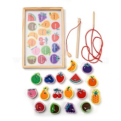 Giochi di pesca magnetici in legno, giocattoli montessoriani, gioco cognitivo per bambini piccoli, regalo educativo con perline prescolare, frutta, 27~52.5x30~46.5x14mm