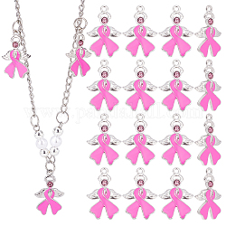 Cinta rosa de concientización sobre el cáncer de mama de pandahall eliteoctober, con colgantes de esmalte de aleación de alas de ángel, con diamante de imitación, rosa perla, 23.5x15x2mm, agujero: 1.5 mm, aproximamente 20 unidades / caja