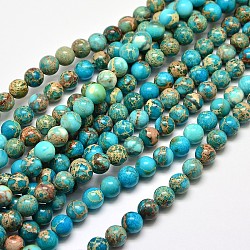 Brins de perles rondes en jaspe impérial naturel, teinte, turquoise, 6mm, Trou: 1mm, Environ 65 pcs/chapelet, 15.4 pouce