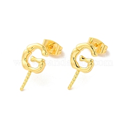 Risultati di orecchini in ottone, lettera g, per mezzo forato perle, vero placcato oro 18k, 15.5x8mm, pin: 11x0.8mm e 1 mm