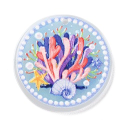 Ciondoli acrilico, rotonda e piatta con il modello oceano tema, colorato, 34.5x2mm, Foro: 2 mm